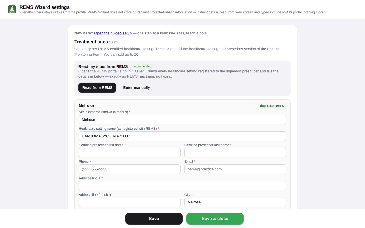 The Settings page