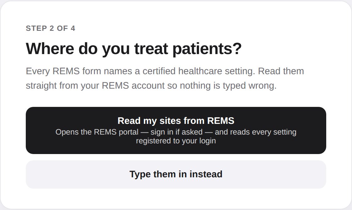 Setup page step 2: Read my sites from REMS, or type them in