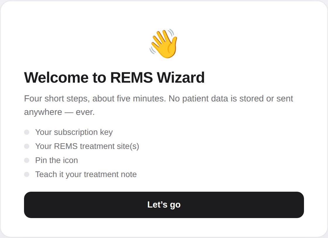 The setup page's welcome screen listing the four steps